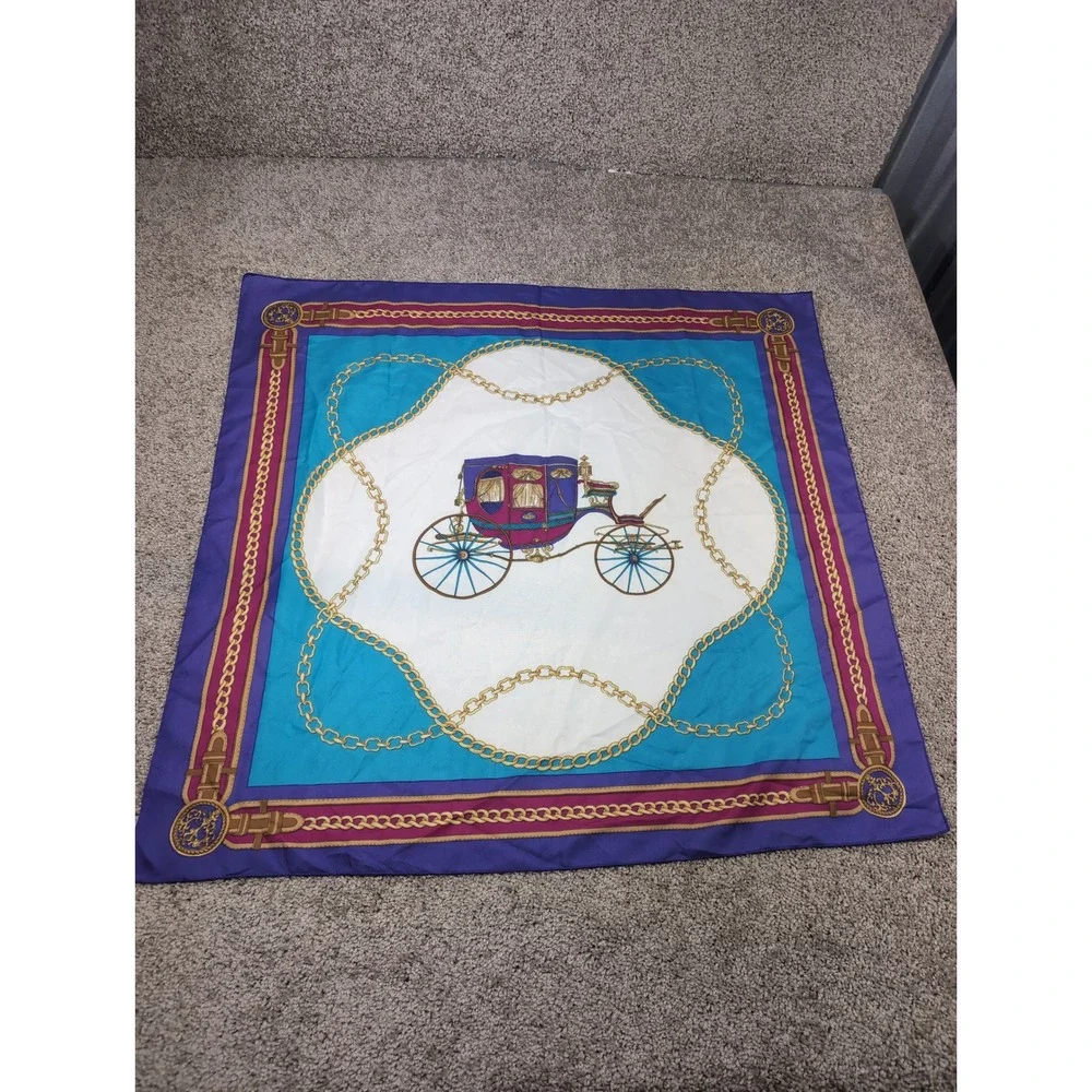 Vintage Style Equestrian Carriage‎ Chain Print Square Scarf Purple Blue 31x31